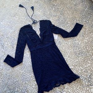 Long sleeve navy lace dress